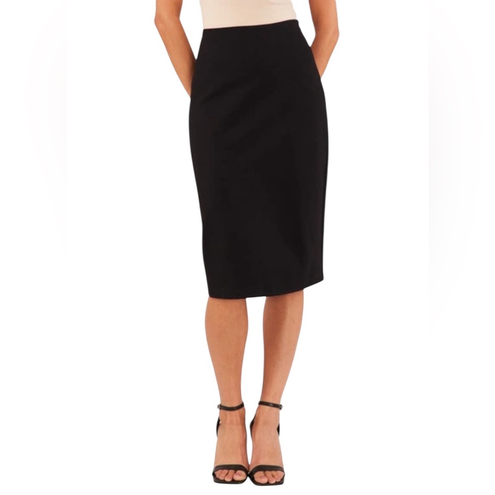 NWT 1. State Women’s Fitted Midi Black Ponte Knit Pencil‎ Skirt Stretch Classic
